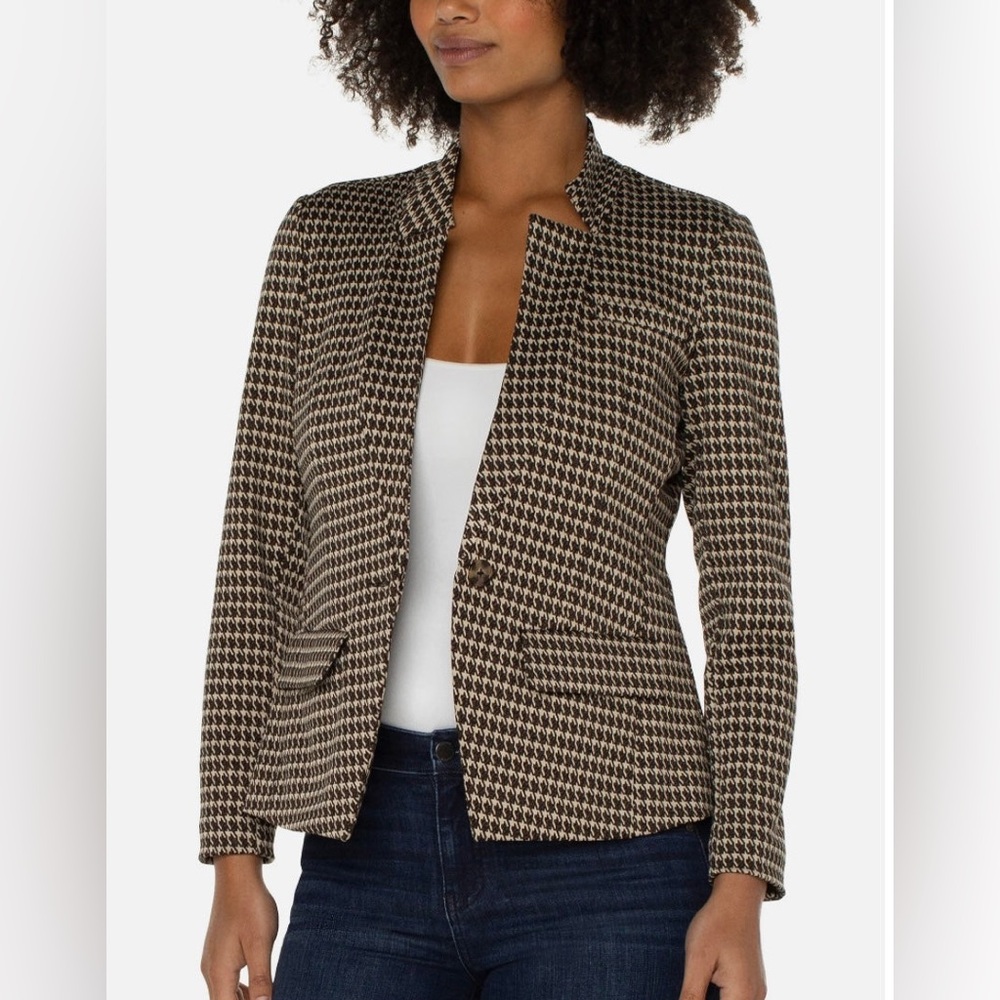 Liverpool| Womens Houndstooth Blazer - tan and black